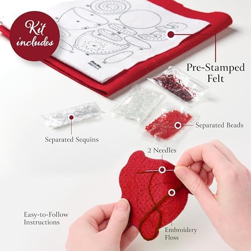 Bucilla Felt Applique 4 Piece Ornament Making Kit, Heartfelt Treasures, Perfect for DIY Arts and Crafts, 89745E