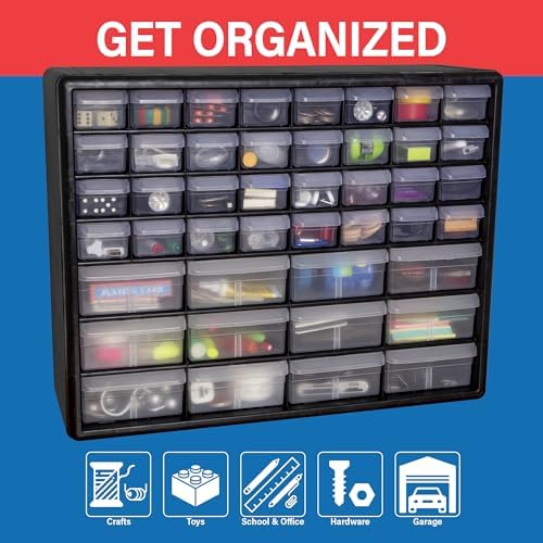Akro-Mils 44-Drawer Plastic Storage Cabinet, 20"W x 6"D x 16"H, Black