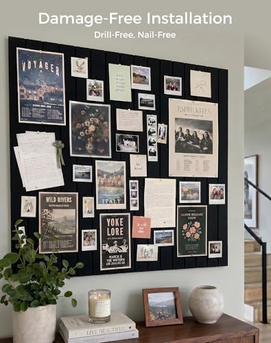 Aothia 12-Pack Felt Bulletin Board Tiles 48"x36", Modular Pin Board for Notes, Photos & Mood Boards, Cork Board Alternative for Smooth Walls, 0.35" Thick, 70 Adhesive Tabs & 40 Pins, Black
