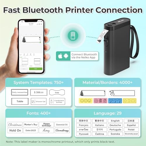 Nelko P21 Label Maker Machine with Tape, Bluetooth Label Printer, Black