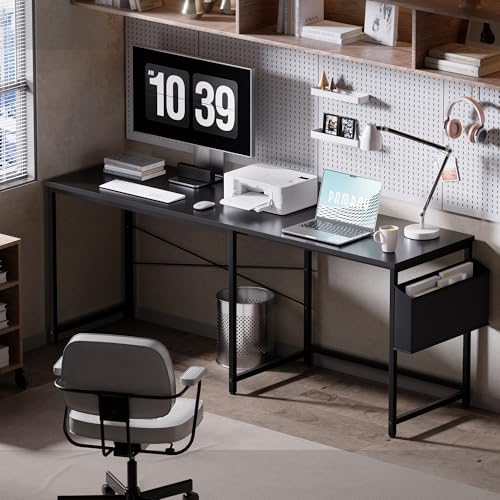 Pamray 47 Inch Reversible L Shaped Gaming Desk Corner Computer Desk with Storage Bag Home Office Table for Writing Study Grey