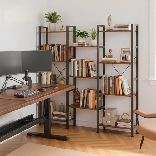 Triple Bookshelf, Free Standing Bookcase with Open Storage Shelves