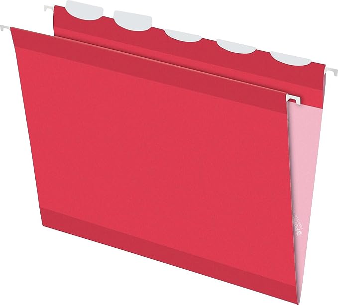 Pendaflex PFX42623 Ready-Tab Reinforced Hanging File Folders, Letter Size, Red, 5 Tab, 25/BX (42623)