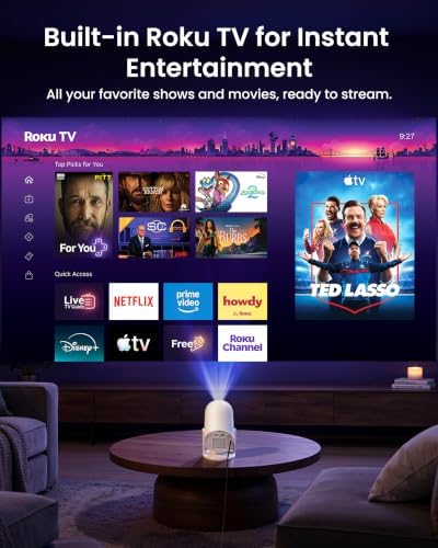 Roku TV 1080P FHD Mini Smart Projector with Wi-Fi and Bluetooth