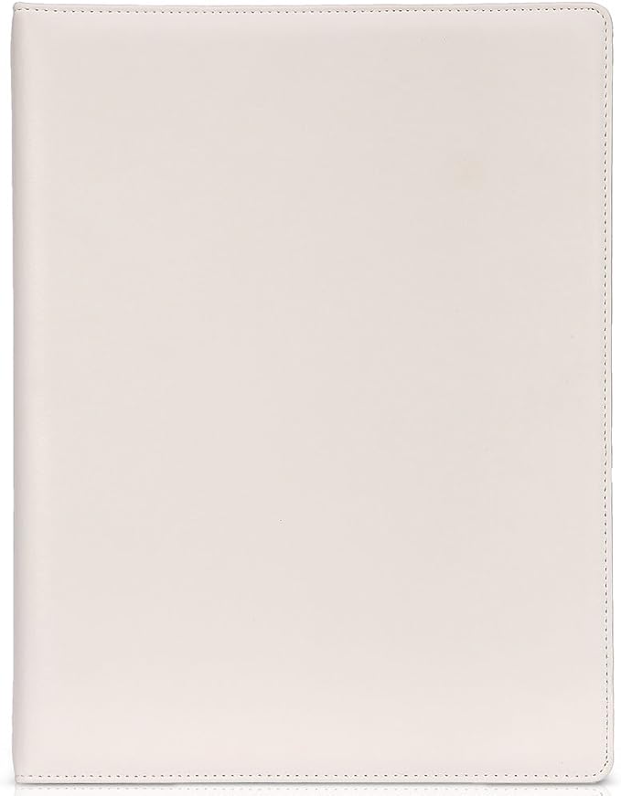 KINGFOM A4 Faux Leather Padfolio Ring Binder Business File Folder Document Holder with Card Holder (3 Ring Binder White)