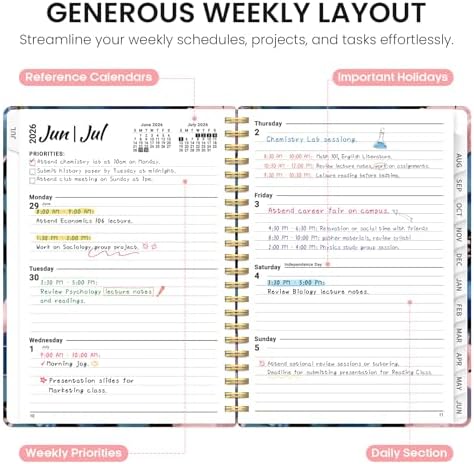Planner 2026-2027, Monthly & Weekly Jul 2026-Jun 2027 Calendar Book | 6.3" x 8.5", Hardcover Spiral Planner with Tabs, School & Daily Pretty Agenda for Women, Students, Teachers, Velvet Garden