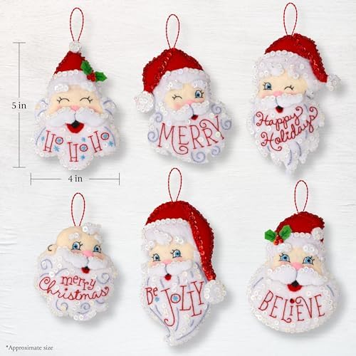 Bucilla Felt Applique 6 Piece Ornament Making Kit, Holiday Greetings, Perfect for DIY Arts and Crafts Projects, 89663E