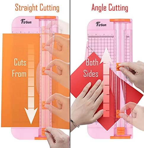 Firbon Pink A4 Paper Cutter Bundle with 5Pcs White Refill Blades, 12 Inch Paper Trimmer with Side Ruler for Scrapbooking, Craft, Coupon, Label, Cardstock