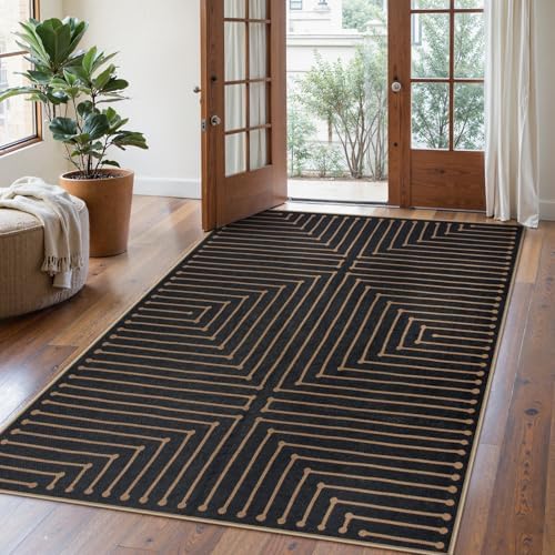 Lahome Neutral Outdoor Rug 5x7, Black and White Rug for Living Dining Room