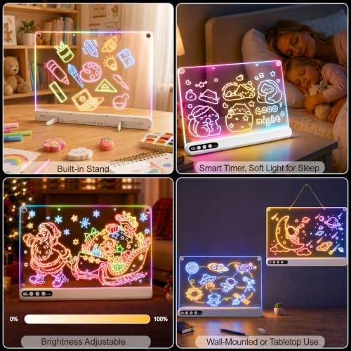 17" LED Drawing Board with 14 Light Effects & Timer, Gift for Kids Age 3-12