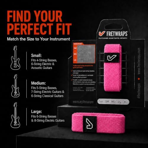 Gruv Gear Fret Wrap & Guitar Mute, Fretwrap for Acoustic, Electric & Bass | String Dampener Recording, Tapping & Practice Accessory (1 Pack, Medium Pink, Fits 5 String Bass, 7 String Guitar)