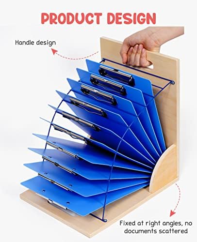 GAMENOTE Clipboard Holder, Wood and Metal Clipboard Holder Stand, Small White Board Storage Rack Organizer for Classroom, Office, Assembly Required (1)