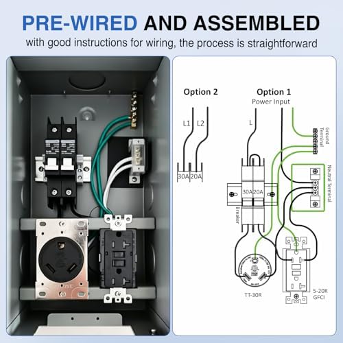 Nilight 20 30 Amp RV Power Outlet Box with Breaker 125V TT-30R GFCI
