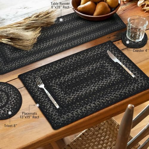 Homespice Jet Black Braided Table Runner for Primitive Decor, Rect 11x36
