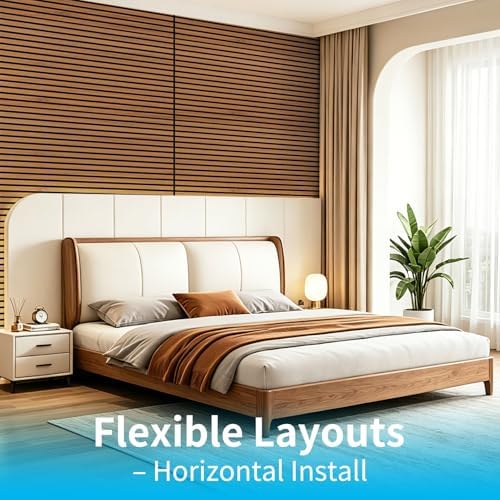 Art3d 47 x 23.6 Inch Acoustic Wood Slat Design Wall Panels, 4-Pack, Walnut