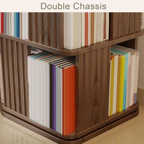 GAMAK Rotating Bookshelf 2-4 Tier Revolving Bookcase 360 Display Floor Standing Bookcase Storage Rack Wood Book Shelf Organizer for Bedroom Living Room Study Room (Color : Walnut, Size : Four)