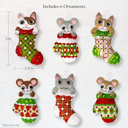 Bucilla Felt Applique 6 Piece Ornament Making Kit, Paws & Whiskers, Perfect for Holiday DIY Arts and Crafts, 89701E