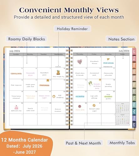 Academic Planner 2026-2027, Hardcover Weekly and Monthly Calendar Planner from July 2026 - June 2027, 6.1" x 8.2" A5 Daily Agenda with Tabs, College School Organizer for Student Teacher, Cosmic Tree of Life