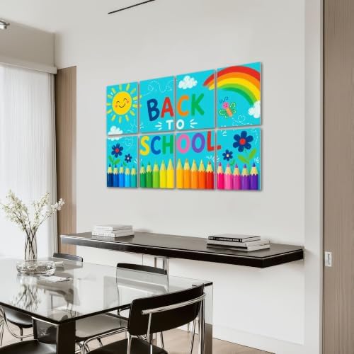 8 Pack Art Acoustic Panels Sound Absorbing Back to School Colorful Pencils Rainbow Sun Decorative Soundproof Wall Panels Self Adhesive for Home Recording Studios 48"x32"