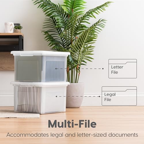 IRIS USA 4-Pack 35 Qt. Letter File Box with Lid, Pearl | Organize lesson plans, classroom files and teaching materials with secure storage for teachers, schools and educators
