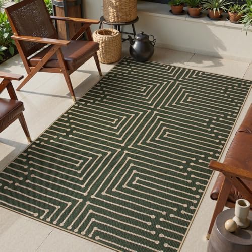 Lahome Green 3x5 Entryway Rug, Non Slip Maze Line Easy Jute Washable Rug