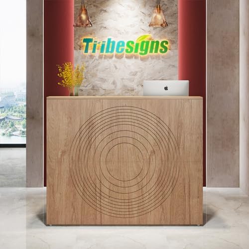 Tribesigns Reception Desk with Counter, Modern Front Desk Reception Room Table with Cable Grommet, 47 inch Retail Counter for Checkout, Lobby, Beauty Salon, Home Office Desk, Oak