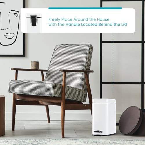 Home Zone Living 3-Pack 1.3 Gallon Small White Bathroom Trash Can with Lid and Step Pedal, Stainless Steel Wastebasket with Slim Design for Home and Office, 5 Liters
