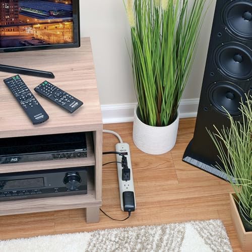 Tripp Lite 7 Outlet Surge Protector Power Strip, Extra Long Cord 25 ft., 1080 Joules, Lifetime Limited Warranty & $25K Insurance (TLP725) Light Gray