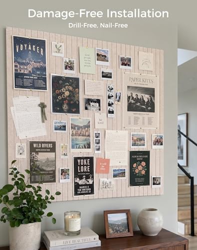 Aothia 12-Pack Felt Bulletin Board Tiles 48"x36", Modular Pin Board for Notes, Photos & Mood Boards, Cork Board Alternative for Smooth Walls, 0.35" Thick, 70 Adhesive Tabs & 40 Pins, Oatmeal