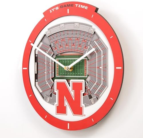 YouTheFan NCAA Nebraska Cornhuskers StadiumView 3D Wall Clock