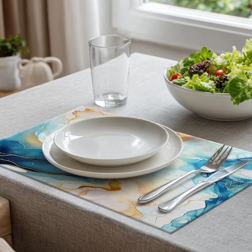 Batmerry Fluid Art with Flowing Lines Linen Placemats Set of 8, Abstract Colorful Washable Table Mats for Kitchen Table Thickened Heat Insulation Dining Set Indoor Outdoor 12X18 in