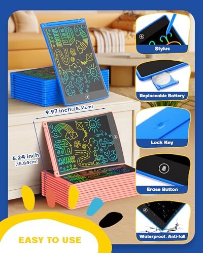 bravokids 24 Pack LCD Writing Tablet with Stylus, 8.5 inch Colorful Doodle Board Drawing Pad for Kids, Travel Games Activity Learning Toys, Birthday Gift for Age 3 4 5 6 7 8 Year Old Boys Girls