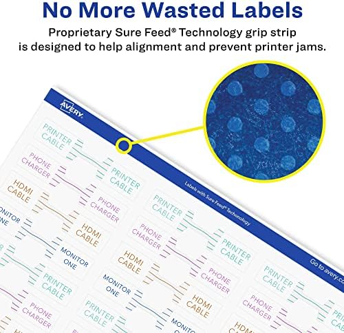 Avery® Printable Durable White Barbell Labels, Sure Feed® Technology, 0.5" x 2.5", Waterproof Labels, Laser & Pigment-Based Inkjet Compatible, 2250 Total