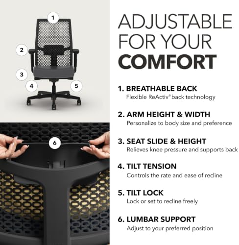 HON Ignition 2.0 ReActiv Ergonomic Office Chair, Lumbar Support, Steel