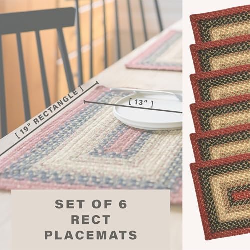Homespice Highland Braided Placemats for Cabin Decor, Rect 13x19 Set of 6
