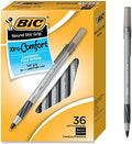 BIC Round Stic Grip Xtra Comfort Ballpoint Pens, Medium Point (1.2mm), Black, Soft Grip For Added Comfort And Control, 36-Count Pack (GSMG361-BLK) (Pack of 18, 648 Count Total)