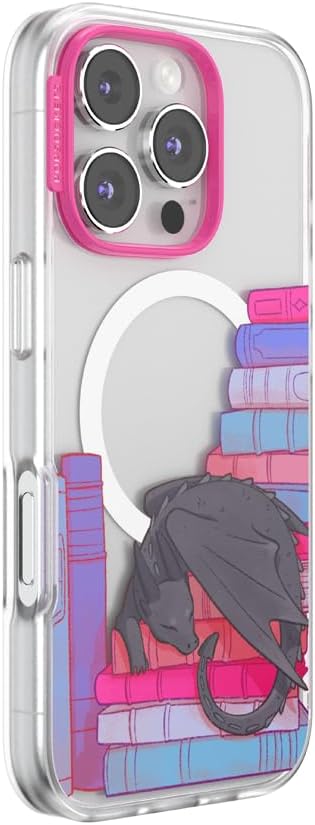 PopSockets iPhone 16 Pro Phone Case with MagSafe- Curled Up & Cozy | Magnetic, Wireless Charging, Camera & Drop Protection, Bookish, Dragon