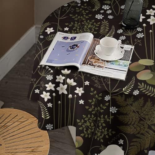 Woodland Field Tablecloth, Rustic Forest Wild Flower Herb Fern Farmhouse Natural Floral Table Cloth for Picnic Party Dining Room Home Decor, 36x36in