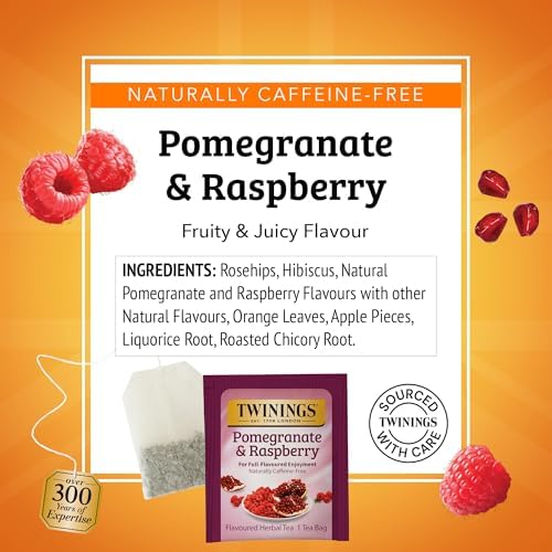 Twinings Pomegranate & Raspberry Herbal Tea Bags, 20 CT Box (6 Pack)