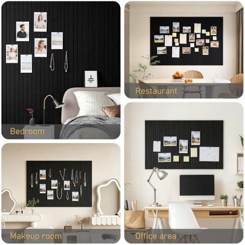 Felt Bulletin Board 48"x36" Large - Cork Board Alternative, 12-Pack Felt Wall Tiles with 70 Adhesive Tabs & 35 Pushpins, Pin Board for Home Office Decor, Black
