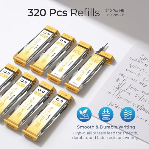 Nicpro Blocky Gear 0.9 mm Mechanical Pencils Set in Case, 3 Pack
