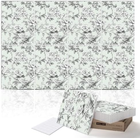 PINWELIFE® Acoustic Art Tiles – 8-Pack 12"x16" Sound Absorbing Panels, Seamless Wallpaper-Style Decorative Acoustic Wall Art, Echo Reduction for Home Studio/Office, Nano Tape Included
