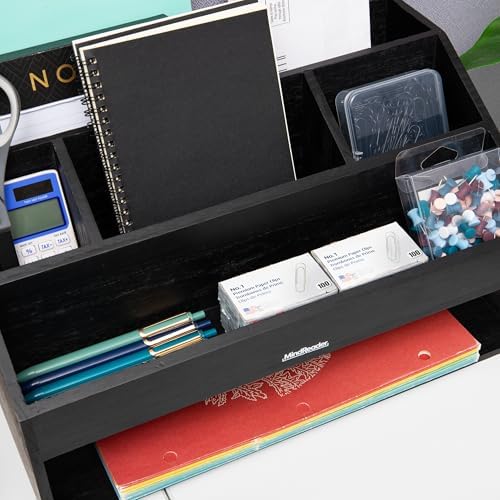 Mind Reader Desk Organizer, File Storage, Accessory Holder, Cord Management, Office, Wood, 16.25"L x 9.5"W x 8.5"H, Black