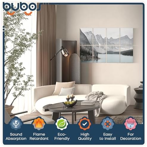 BUBOS 8 Pcs Art Acoustic Wall Panel,47.2”x31.4”Self Adhesive for Home Decor