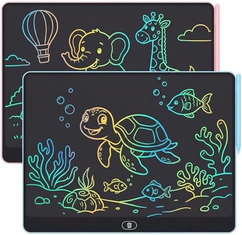 16 Inch LCD Writing Tablet for Kids 2 Pack, Large Drawing Board Doodle Pad, Colorful Screen Erasable Sketch Tablet, Travel Toys and Reusable Learning Gift for Boys Girls（Blue & Pink