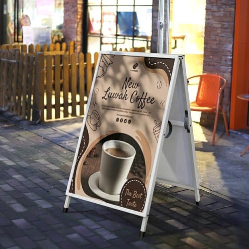 Pionites Heavy Duty Slide-in Folding A Frame Sign Sidewalk Sign 24x 36 Inch Steel Metal Double-Side Pavement sign Corrugated Plastic Poster (2, White, 24''X36''(Frame Only))