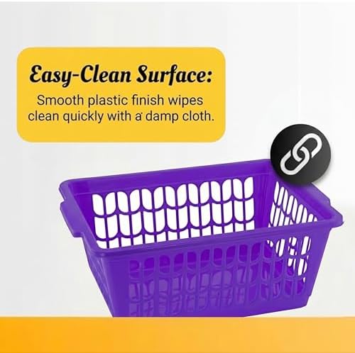 YBM HOME Plastic Perforated Storage Basket Bin Office Drawer, Shelf Desktop Countertop Tray Organizer 32-1188 (12, Purple)