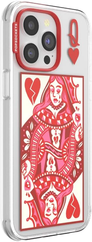 PopSockets iPhone 14 Pro Max Phone Case w/MagSafe- Heart Queen | Magnetic, Wireless Charging, Camera & Drop Protection, Heart, Valentines, Red, Textured