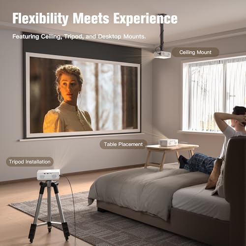 AuKing Projector, 2026 Upgraded Mini Projector, Full HD 1080P Home Theater Video Projector, Compatible with HDMI/USB/Smartphone/TV Box/Laptop (White)