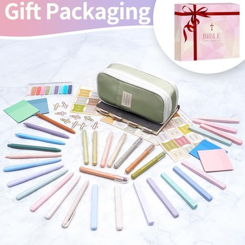 KOPKOFT Bible Study Supplies, Bible Journaling Kit for Women with Journal, Pen Case, Tabs, Highlighters and Pens, Bible Accessories Set for Women Students Beginner, Christian Gifts (Green)